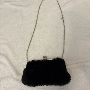 Elegant Black fake Fur Clutch with Chain Strap
